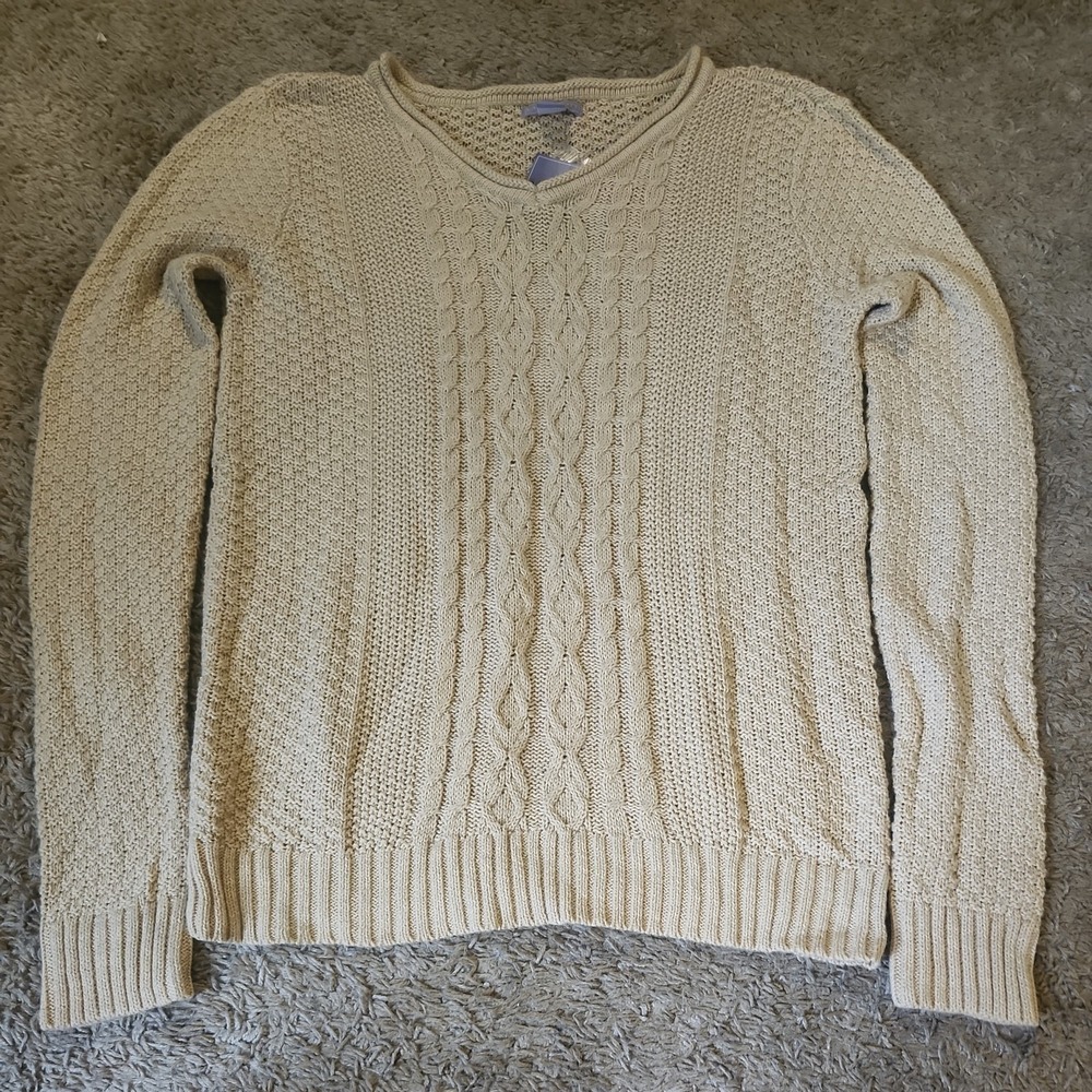 Laura Scott Sweater Women Large Beige Cable Knit Pullover Long Sleeve NWT